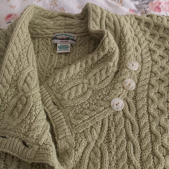 Aran Crafts 100% wool peacoat style sweater, high neck crossover closure XXL - Picture 3 of 11